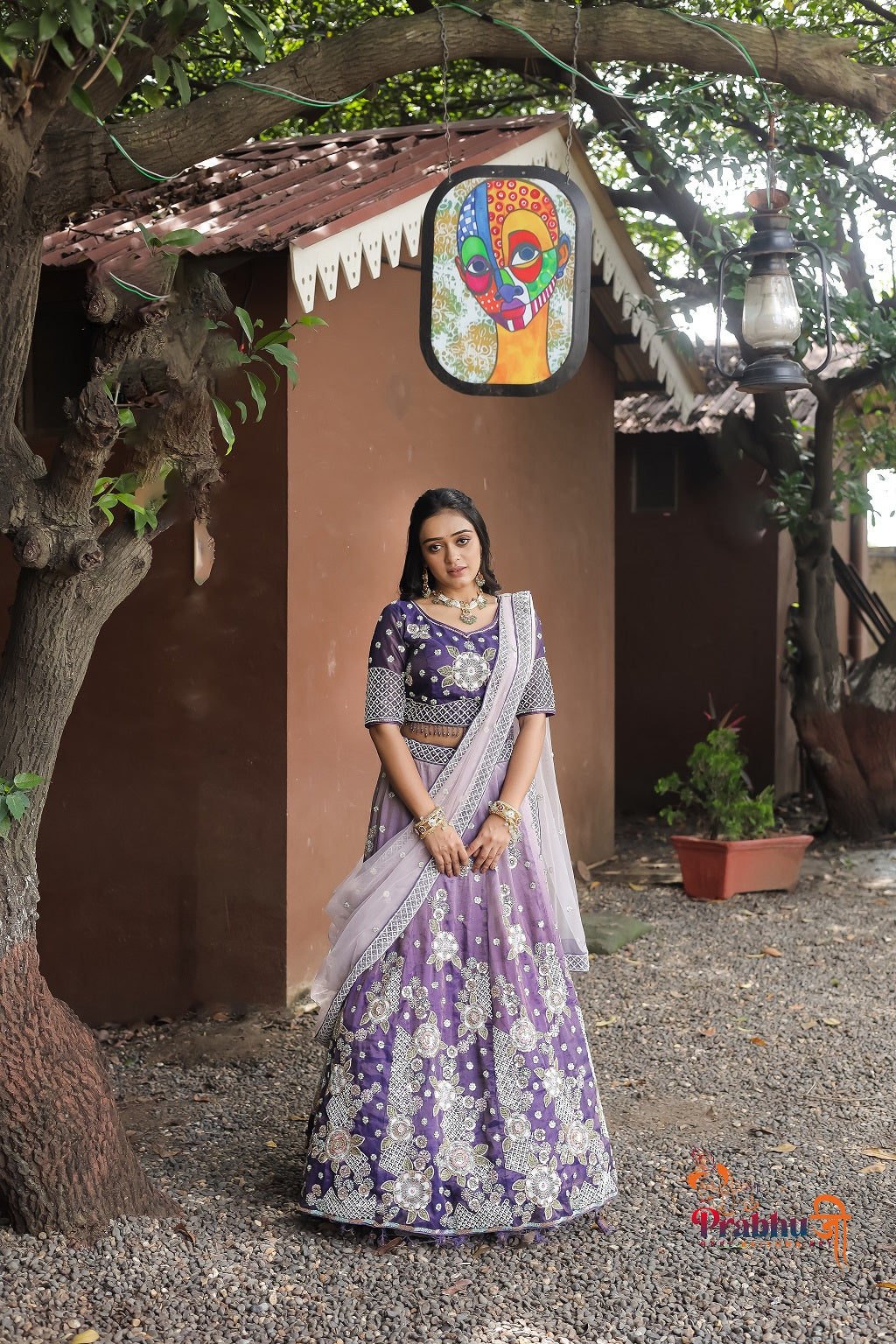 Royal Lavender Embroidered Wedding Lehenga Choli with Net Dupatta