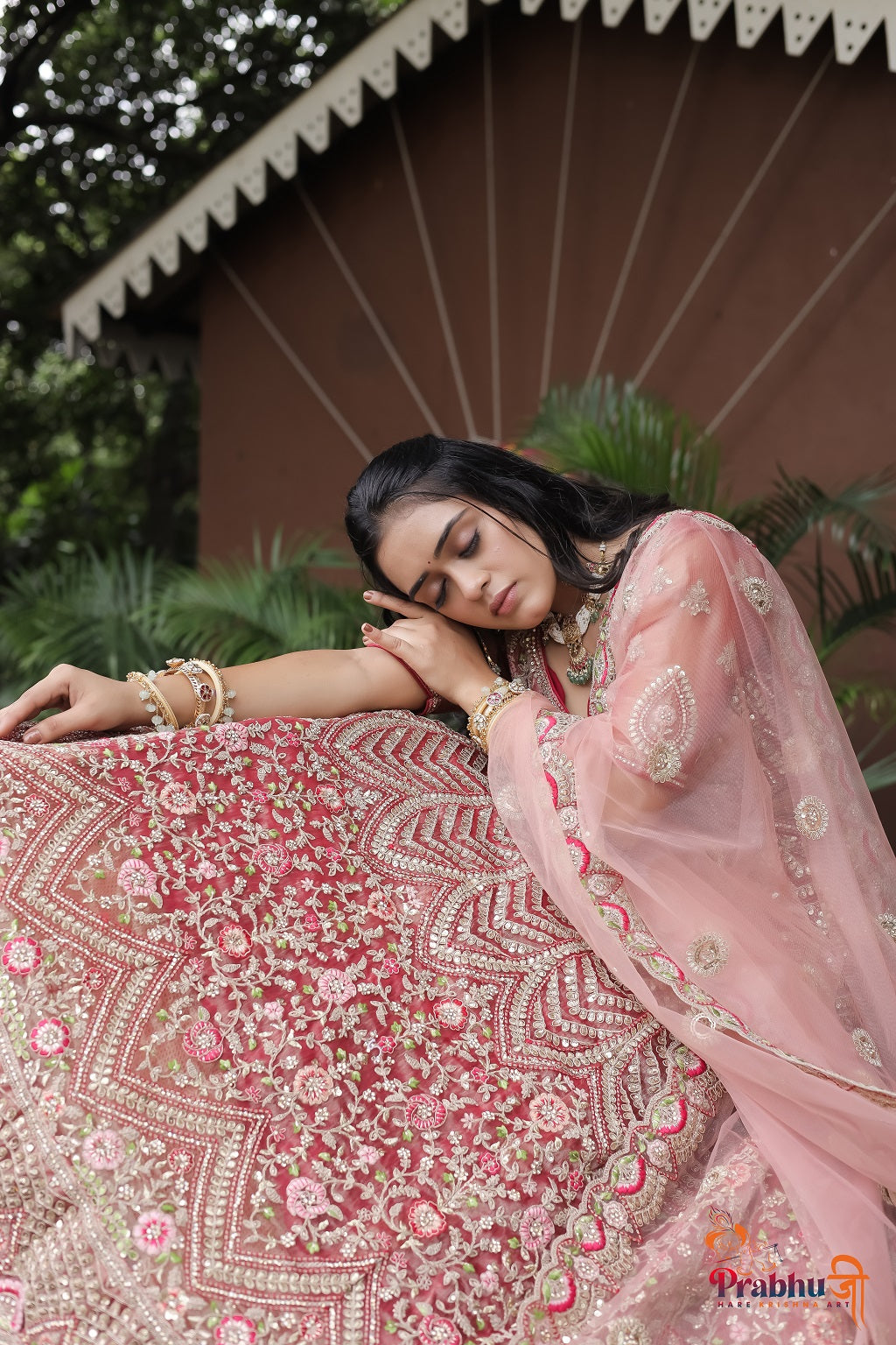 Blush Pink Heavy Embroidered Bridal Lehenga Choli with Net Dupatta