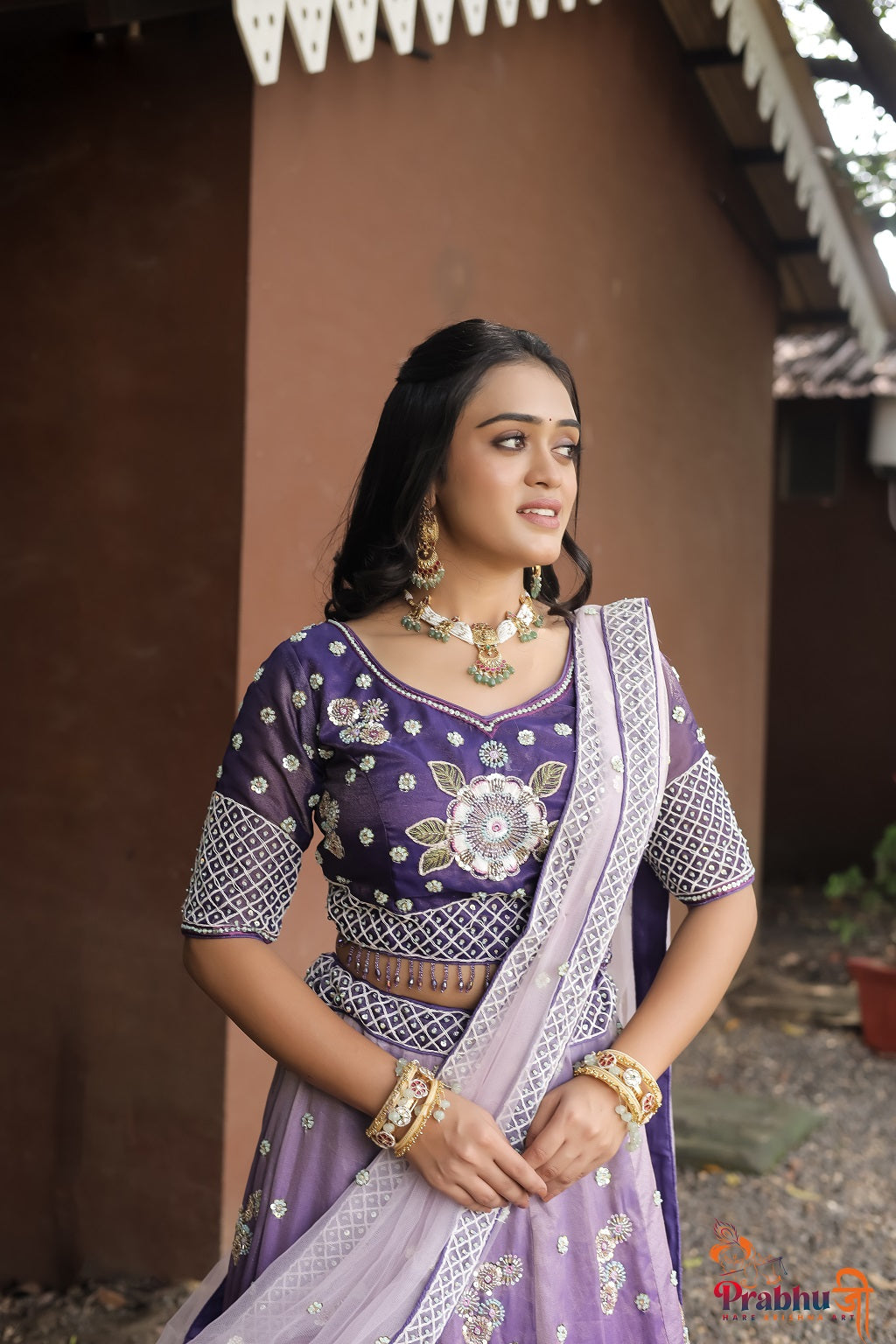 Royal Lavender Embroidered Wedding Lehenga Choli with Net Dupatta
