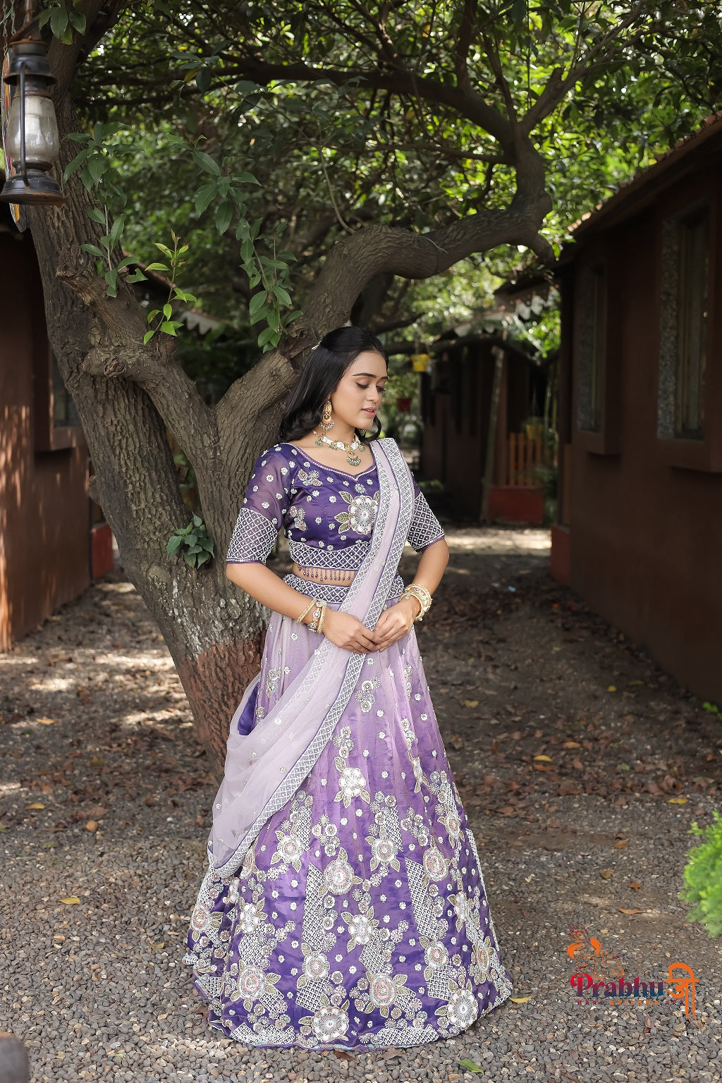 Royal Lavender Embroidered Wedding Lehenga Choli with Net Dupatta