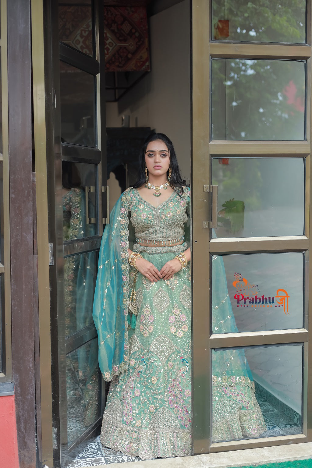 Mint Green Heavy Embroidered Designer Lehenga Choli with Net Dupatta