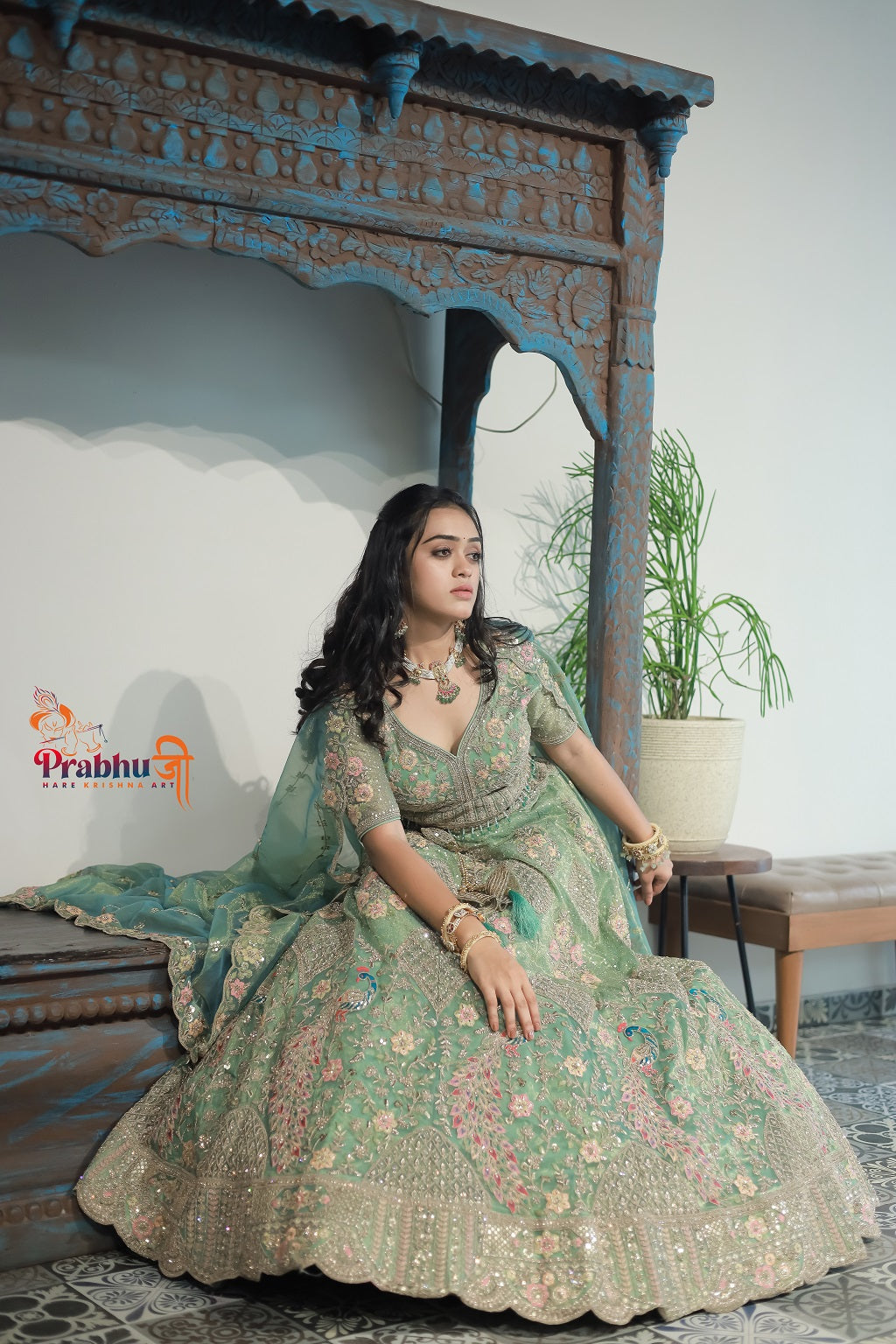 Mint Green Heavy Embroidered Designer Lehenga Choli with Net Dupatta
