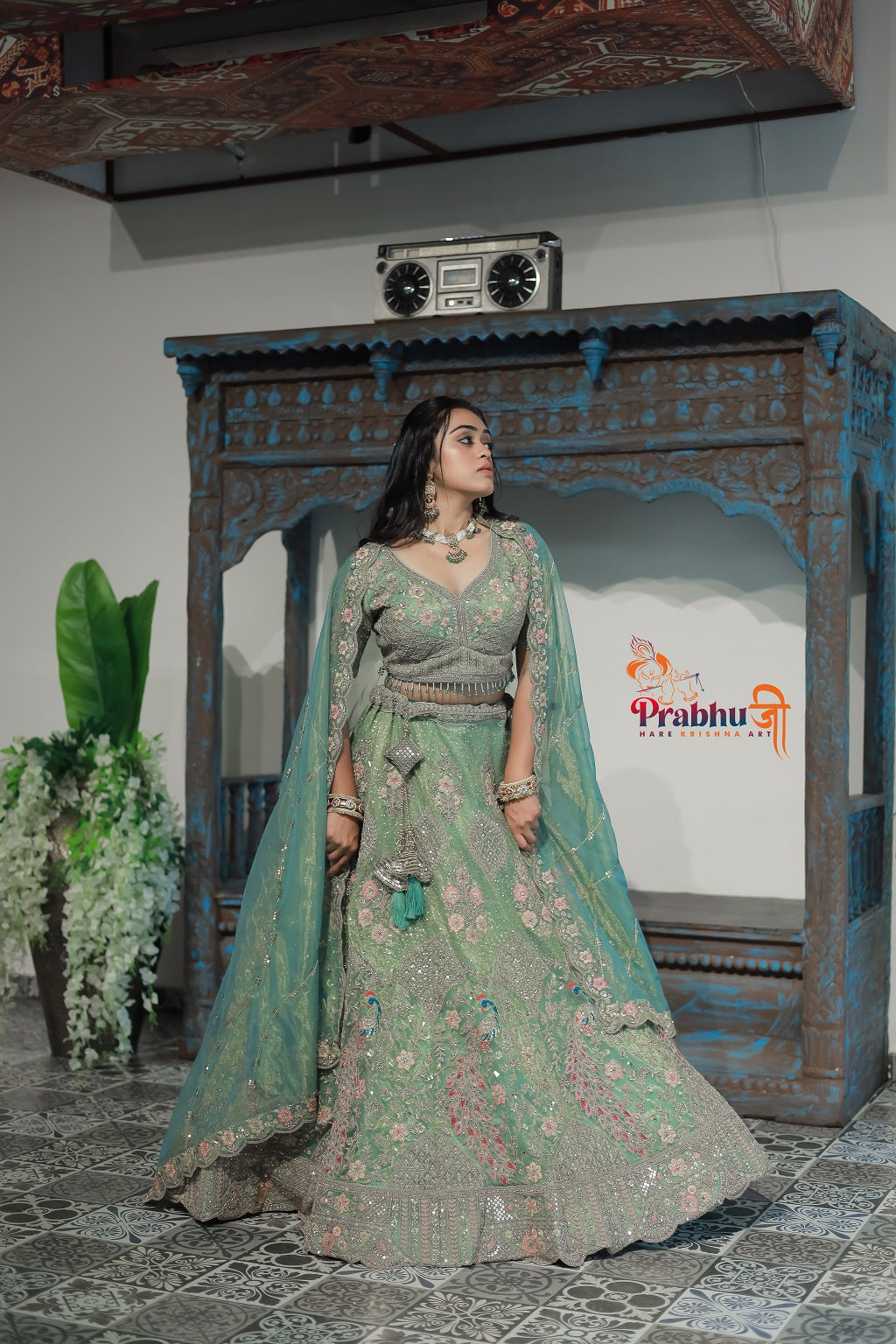Mint Green Heavy Embroidered Designer Lehenga Choli with Net Dupatta