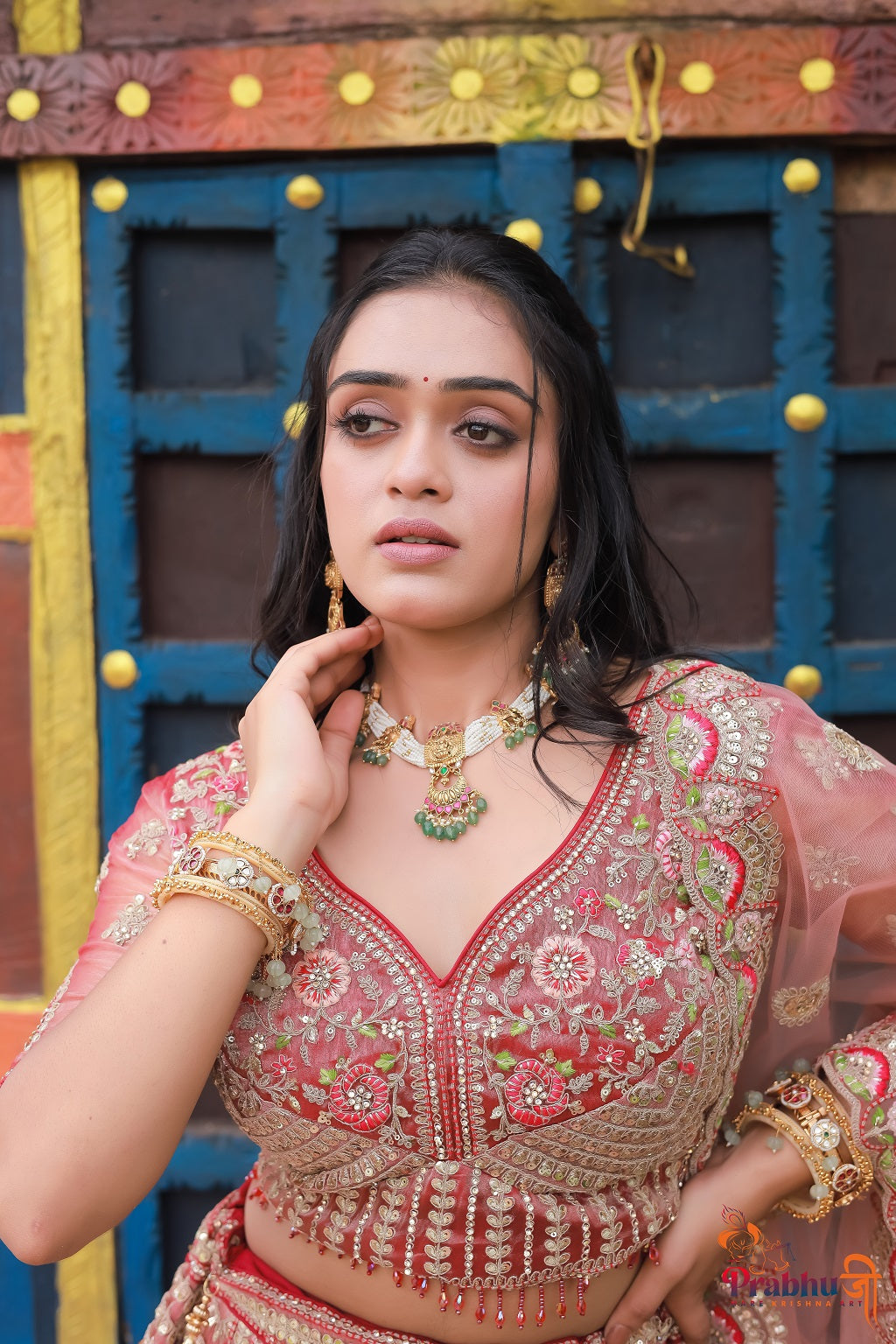 Blush Pink Heavy Embroidered Bridal Lehenga Choli with Net Dupatta