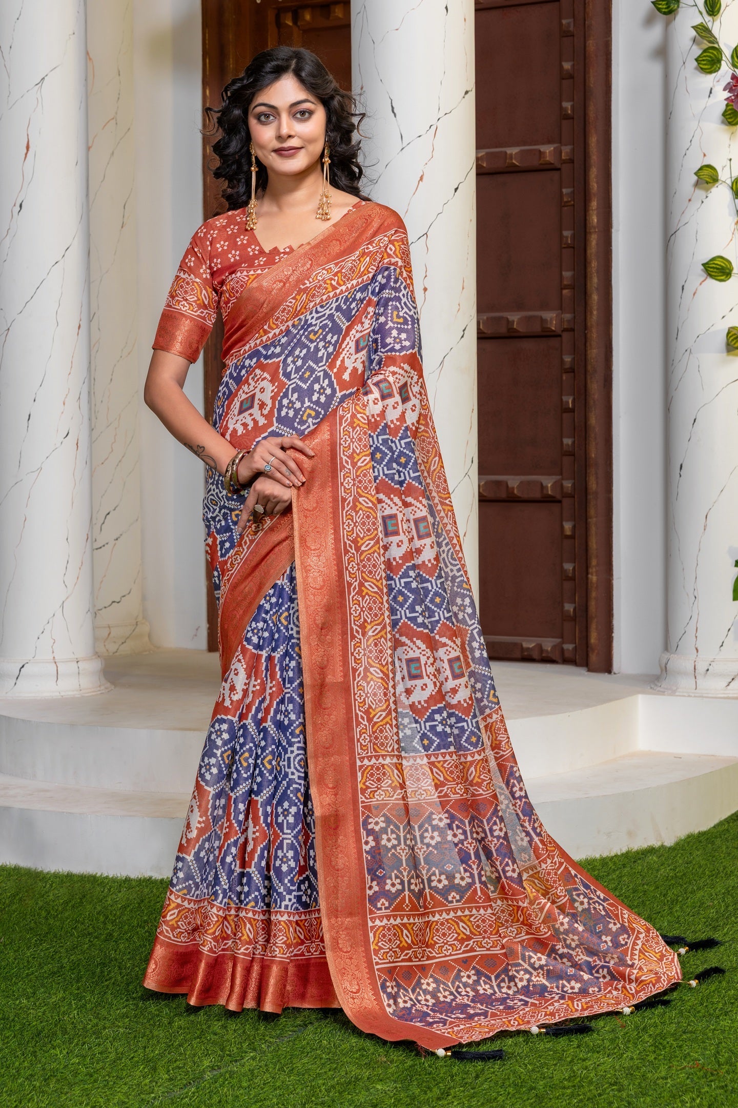 Elegant Multicolored Patola Print Silk Blend Saree with Zari Border
