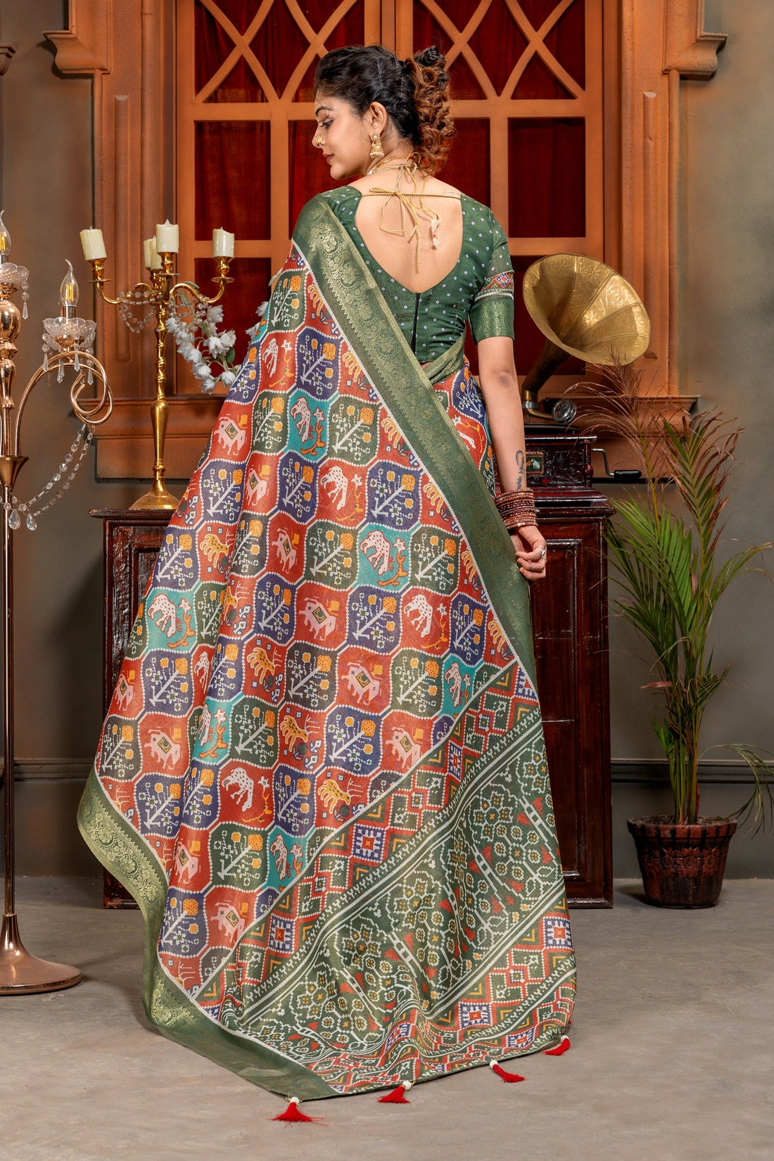 Vibrant Multi-Color Patola Print Art Silk Saree with Zari Border