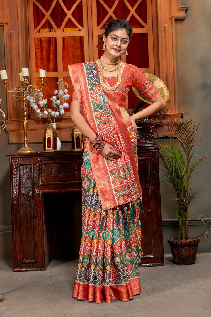 Vibrant Multicolor Patola Art Silk Saree with Zari Border