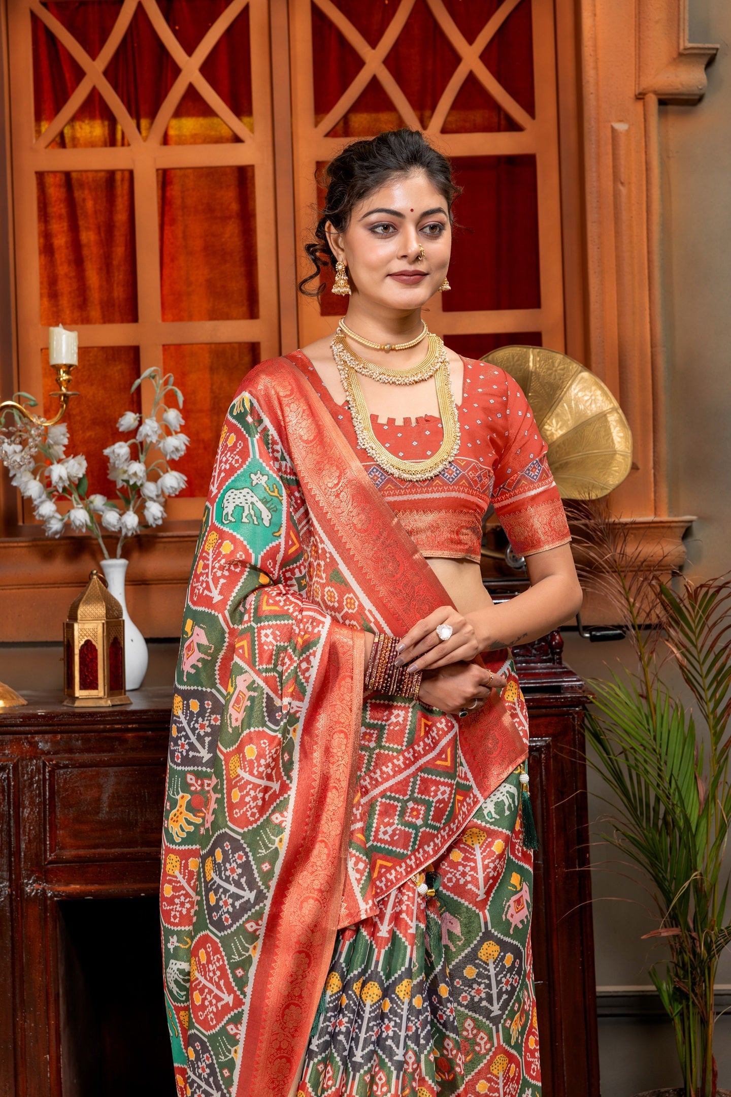 Vibrant Multicolor Patola Art Silk Saree with Zari Border
