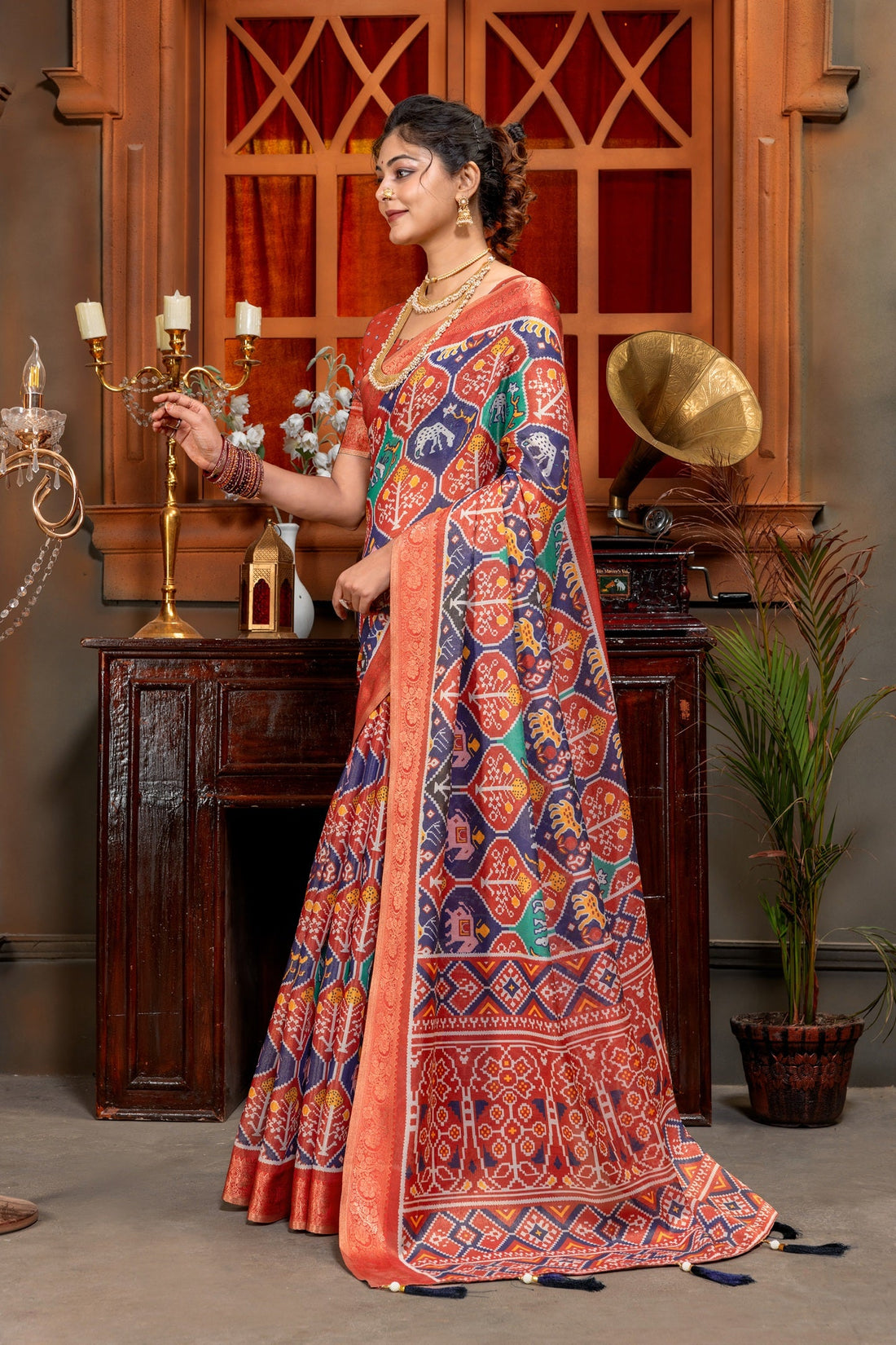 Vibrant Multi-Color Patola Print Art Silk Saree with Zari Border