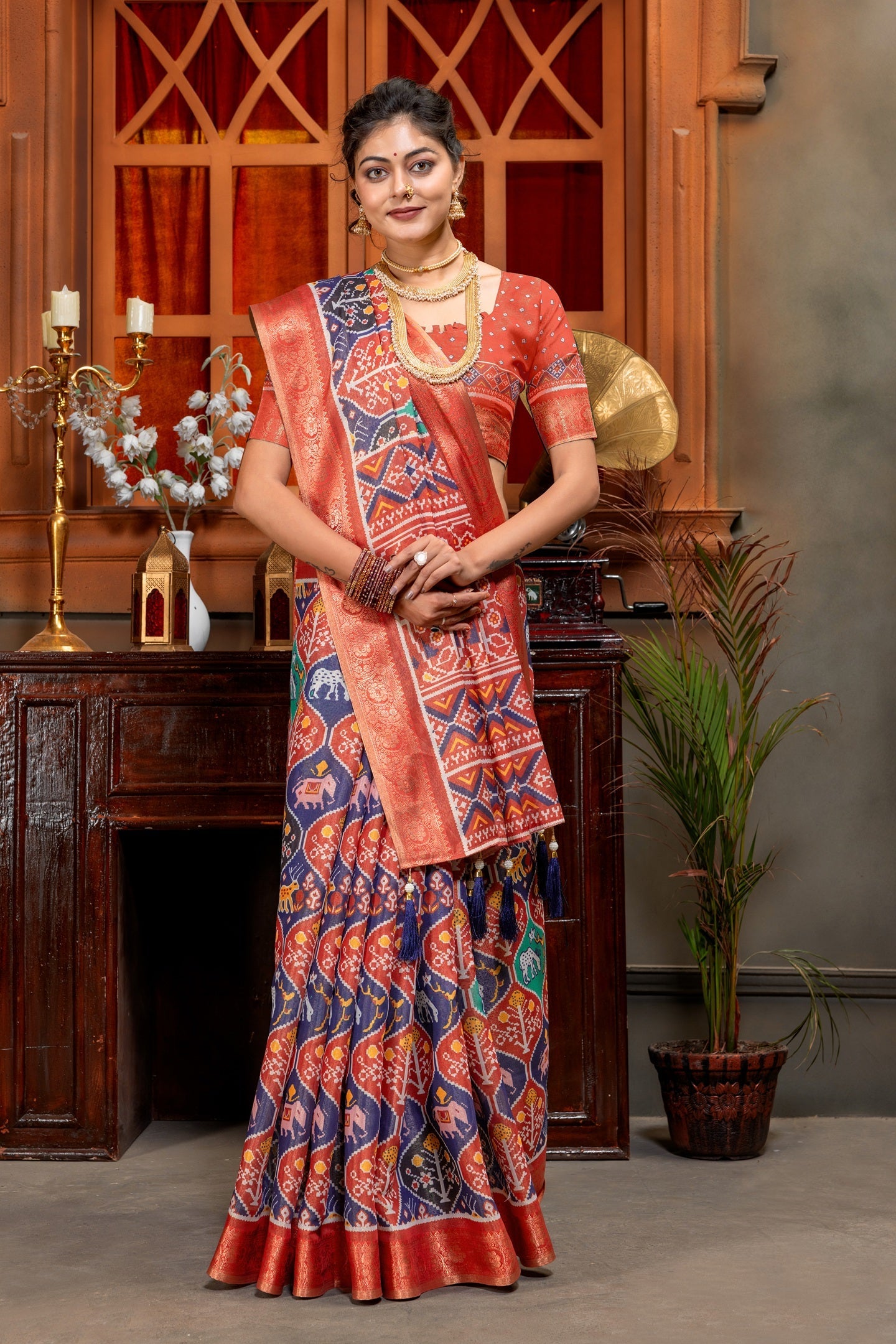 Vibrant Multi-Color Patola Print Art Silk Saree with Zari Border