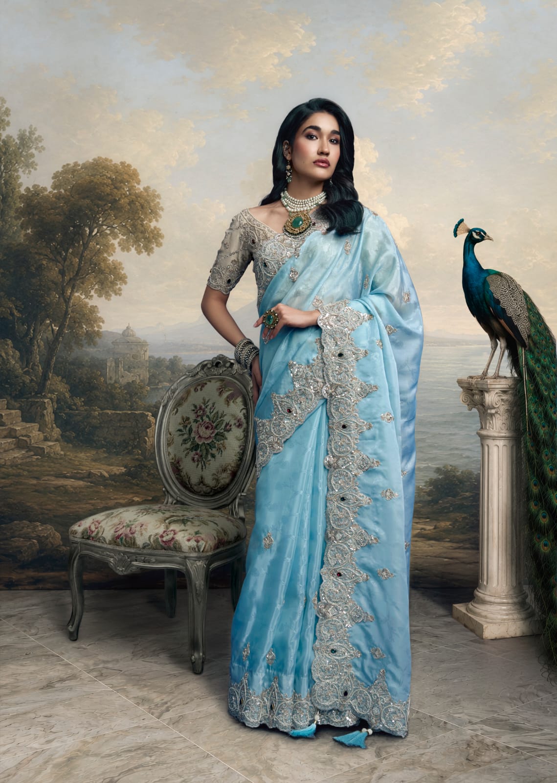 Celeste Pearl Bead & Stone Work Saree