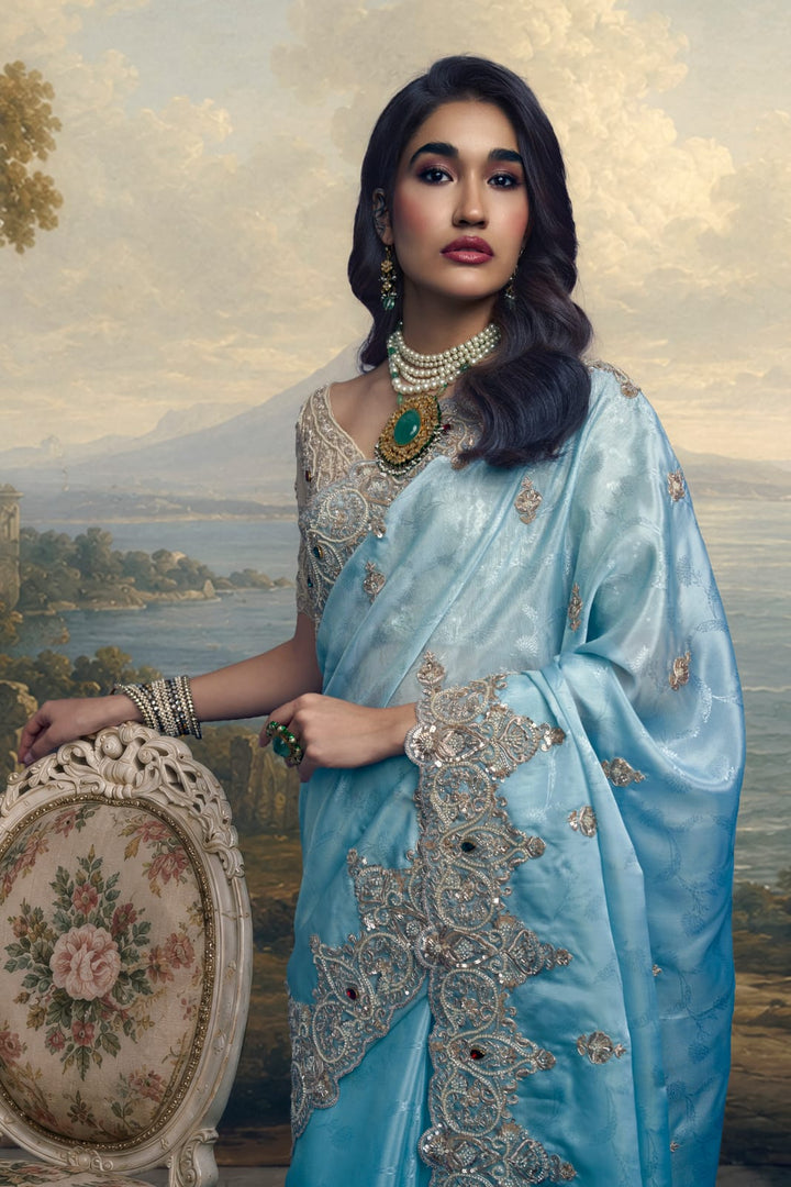 Celeste Pearl Bead & Stone Work Saree